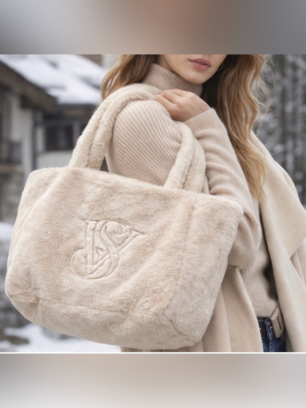 Victoria’’s Secret Plush Faux Fur Tote Bag in Cream